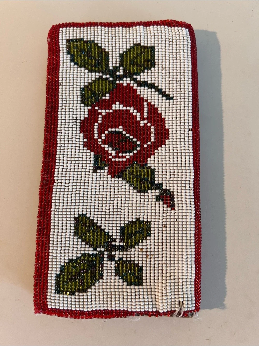 Rose Beaded Leather Vintage Check Book Cover